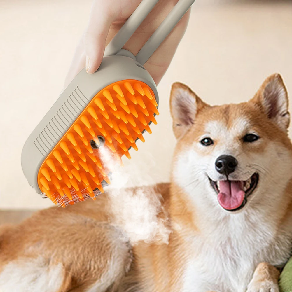 3 in 1 Pet Electric Steam Brush Cat and Dog Cleaning Spray Massage Grooming Comb Retractable Handle Pet Hair Removal Brush
