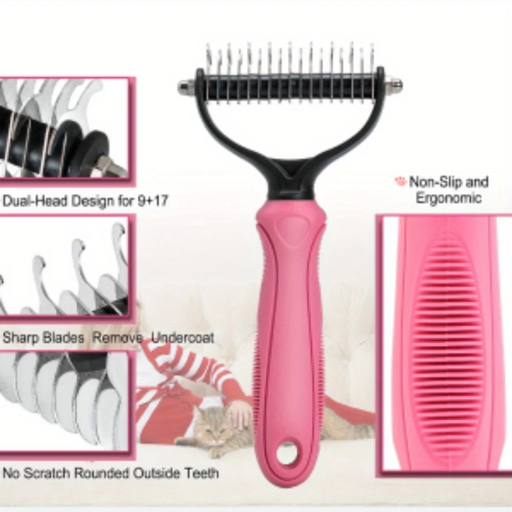 Undercoat Rake for Dogs, 2 Side Undercoat Brush for Deshedding and Dematting for Dog Cat Rabbit, Professional Pet Grooming