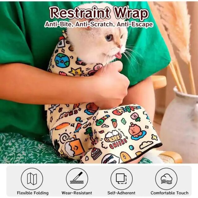 Cat Grooming Wrap Self-Adherent Pet Cat Grooming Wrap Bag Pet Supplies Cat Calming Wrap For Nail Clipping Clean Ears Brush Teeth - Image 4
