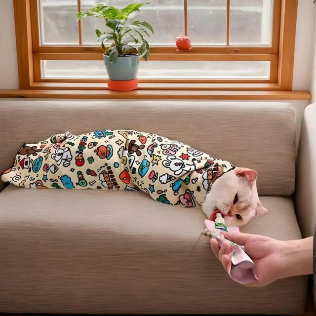 Cat Grooming Wrap Self-Adherent Pet Cat Grooming Wrap Bag Pet Supplies Cat Calming Wrap For Nail Clipping Clean Ears Brush Teeth - Image 2