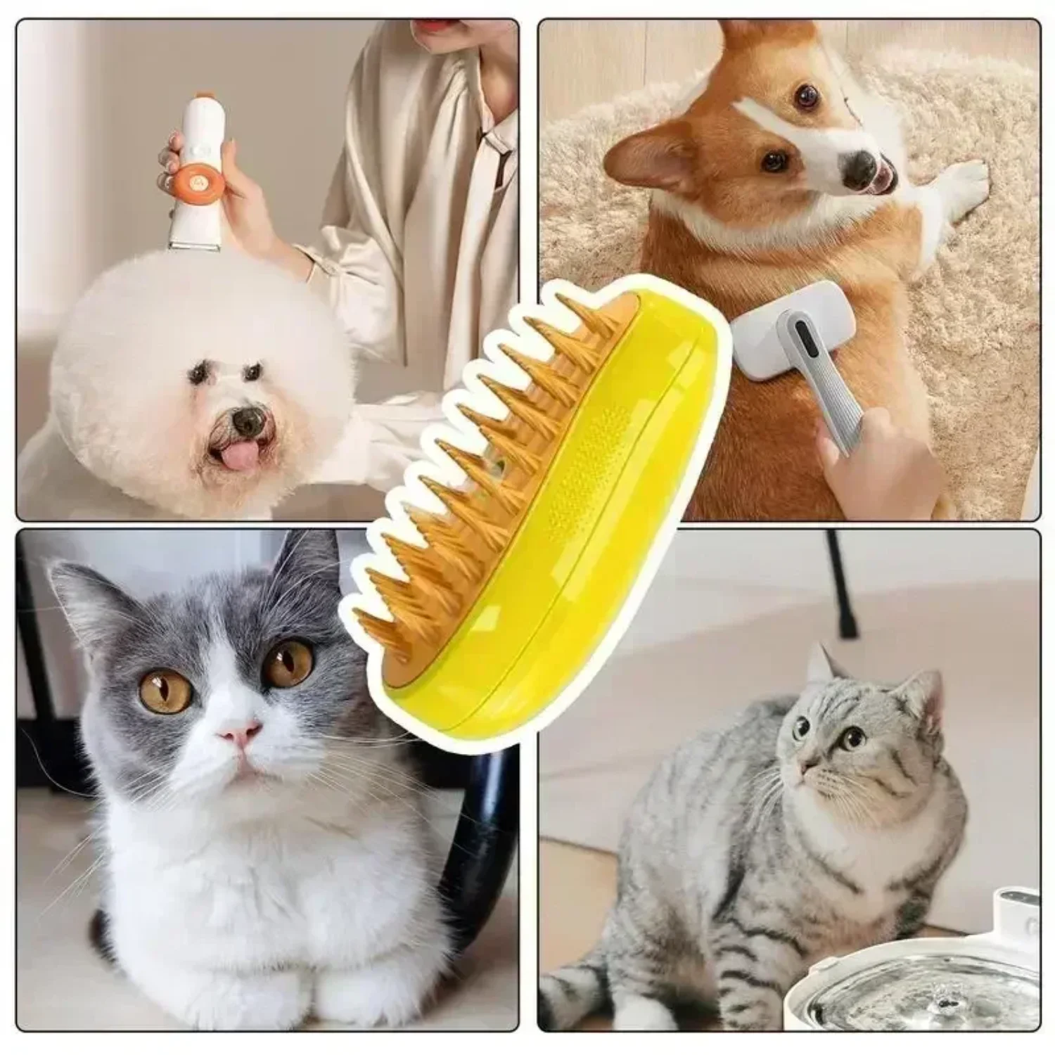 Cat Comb Massage Pet Steam Dog Brush  Spray Triple Hair Removal Comb Grooming Cats Brushes Supplies Removes Hairs