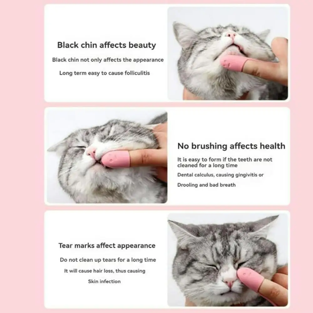 Cat Chin Brush Soft Silicone Grooming Chin Scrubber Non-Slip Multifunctional Finger Pet Supplies Cleaning Brush for Cats & Dogs