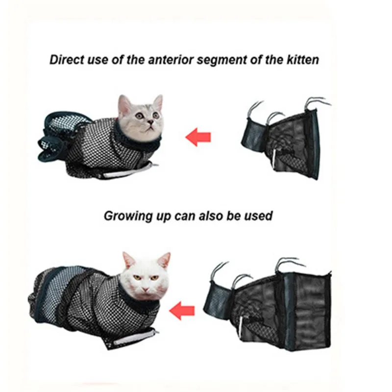 Cat Bathing Bag Adjustable Cat Grooming Net Bag Anti-bite Anti-Scratch Cat Bath Washing Restraint Bag for Shower Nail Trimming