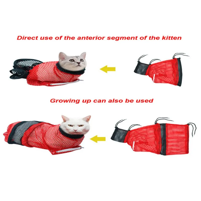 Cat Bathing Bag Adjustable Cat Grooming Net Bag Anti-bite Anti-Scratch Cat Bath Washing Restraint Bag for Shower Nail Trimming