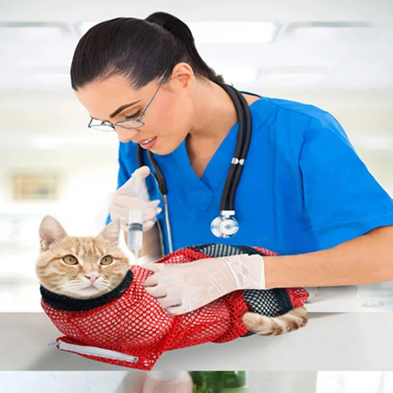 Cat Bathing Bag Adjustable Cat Grooming Net Bag Anti-bite Anti-Scratch Cat Bath Washing Restraint Bag for Shower Nail Trimming