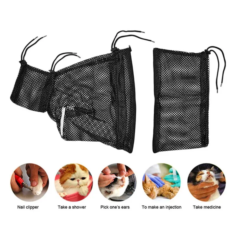 Cat Bathing Bag Adjustable Cat Grooming Net Bag Anti-bite Anti-Scratch Cat Bath Washing Restraint Bag for Shower Nail Trimming
