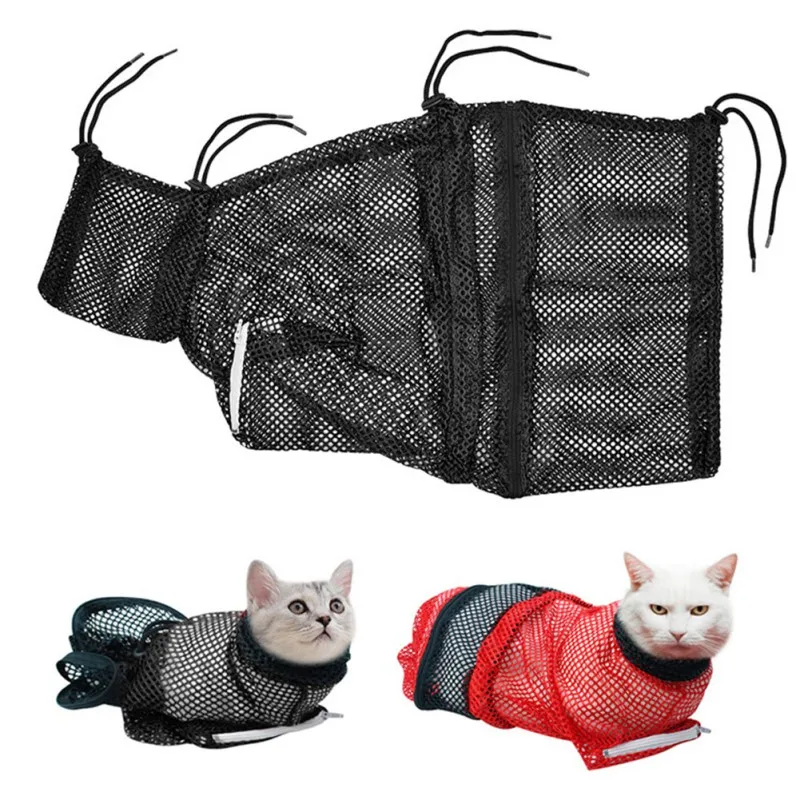 Cat Bathing Bag Adjustable Cat Grooming Net Bag Anti-bite Anti-Scratch Cat Bath Washing Restraint Bag for Shower Nail Trimming