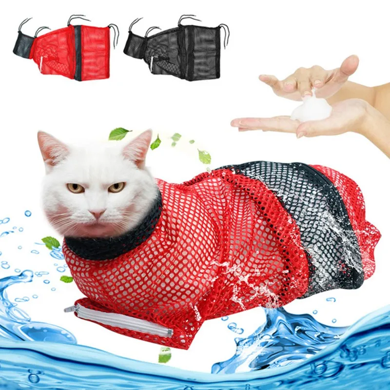 Cat Bathing Bag Adjustable Cat Grooming Net Bag Anti-bite Anti-Scratch Cat Bath Washing Restraint Bag for Shower Nail Trimming