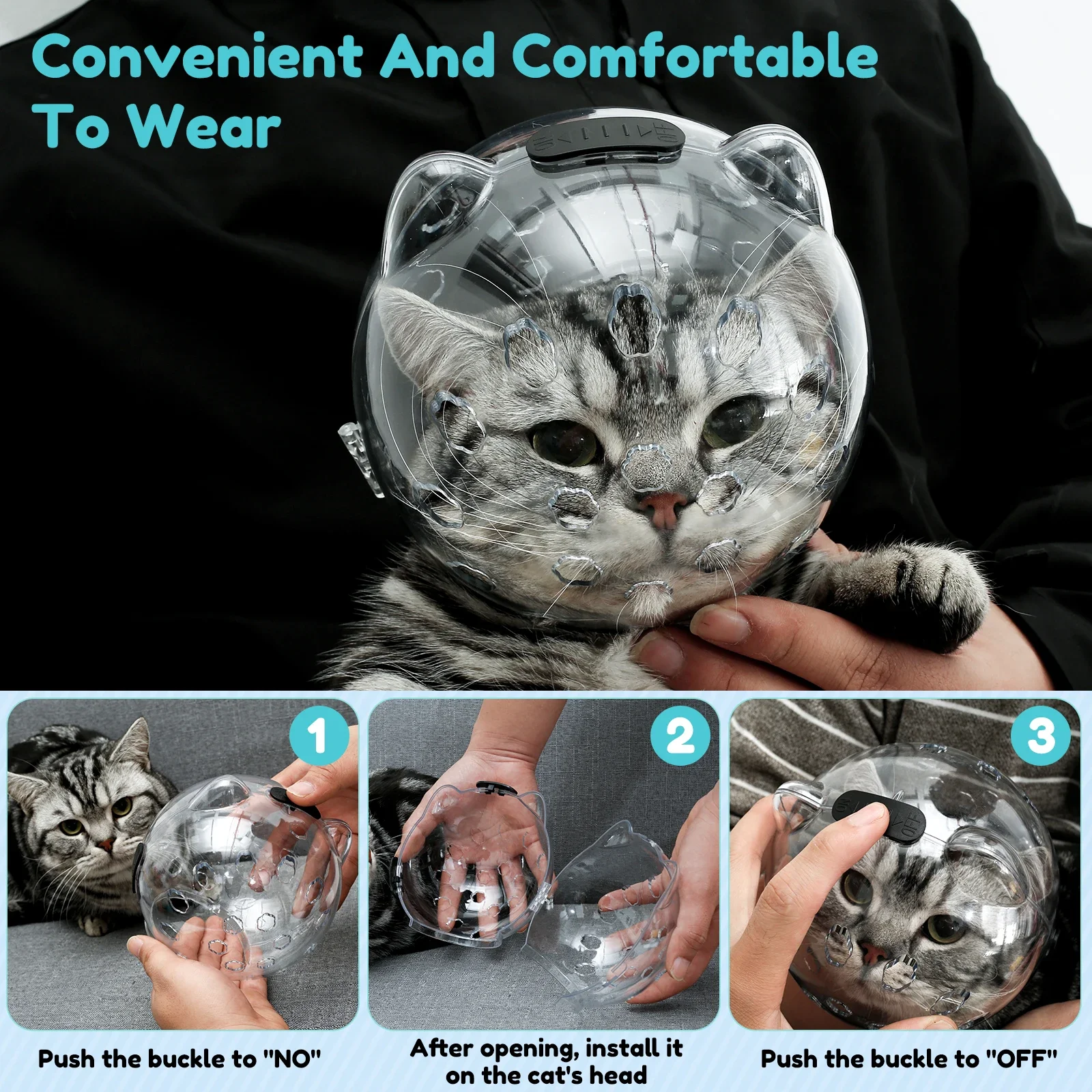 Cat Muzzle Breathable Transparent Anti-Bite Protective Space Hood Set Durable Cat Grooming Accessories with 4 Silicone Paw Shoes