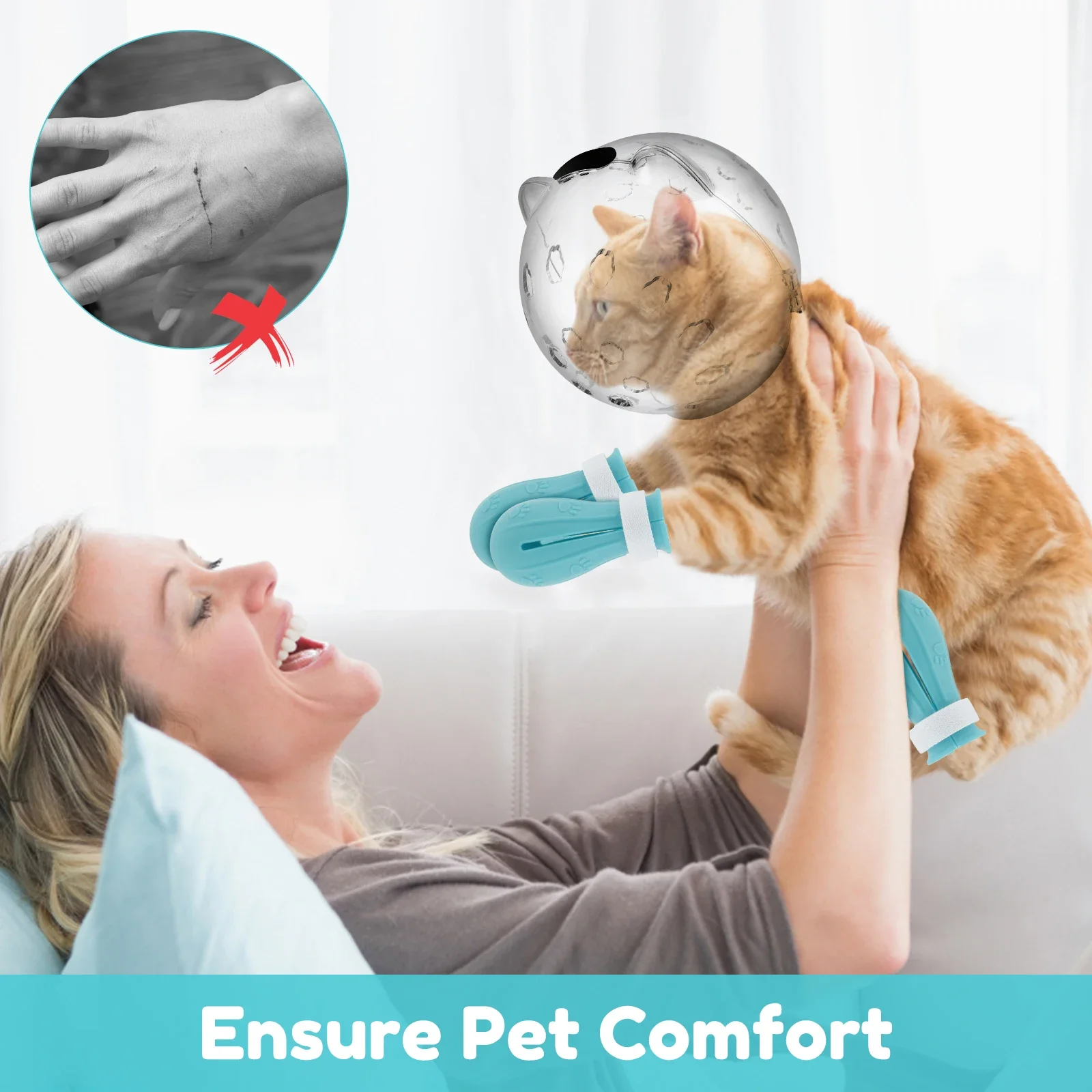 Cat Muzzle Breathable Transparent Anti-Bite Protective Space Hood Set Durable Cat Grooming Accessories with 4 Silicone Paw Shoes