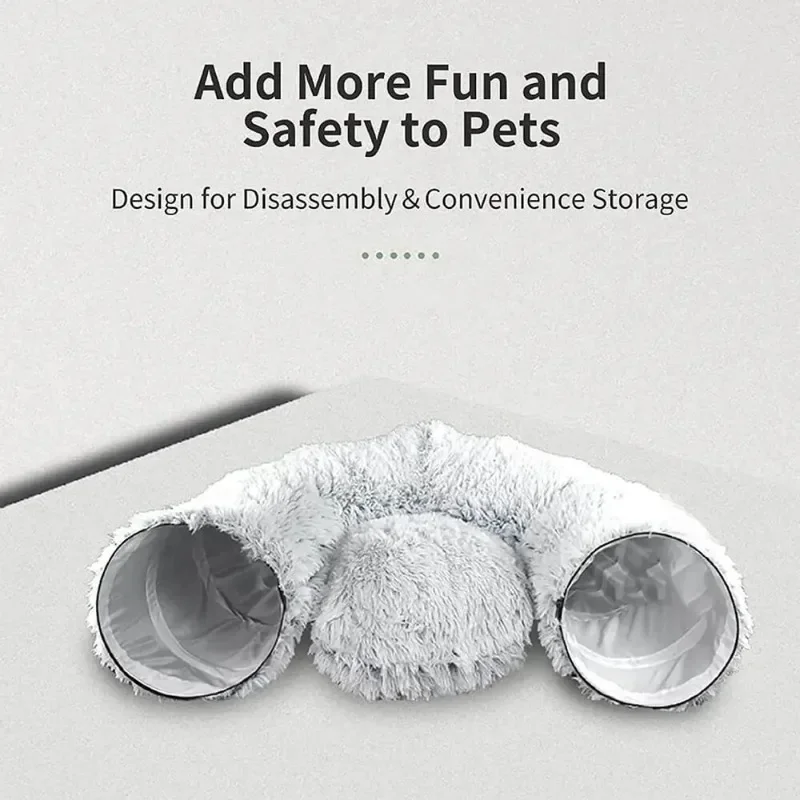 Plush Cat Bed with Tunnel for Indoor Cats Multifunctional Cat Tunnel Bed with Peephole  Fluffy Donut Cat Bed with Tunnel