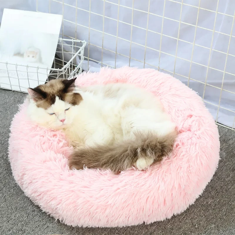 Round Cat Beds House Soft Long Plush Best Pet Dog Bed For Dogs Basket Pet Products Cushion Cat Bed Cat Mat Animals Sleeping Sofa