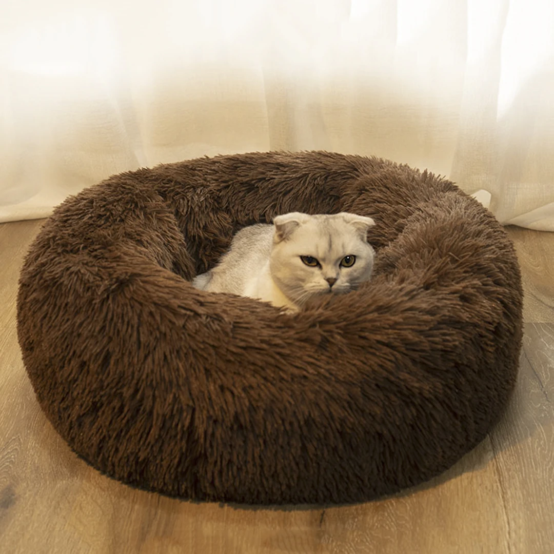 40-110cm Round Pet Bed for Large Dog Bed Super Soft Cat Bed Long Plush Dog House for Medium Dog House Winter Warm Sleeping