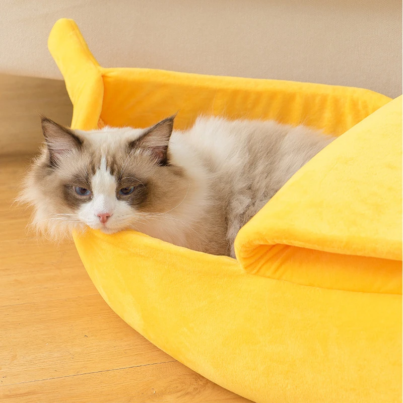 Cats Beds Deep Sleep Comfort In Winter Cat Bed Banana Shape For Cat's House Products Pets Creative Indoor Small Cat Dog Beds