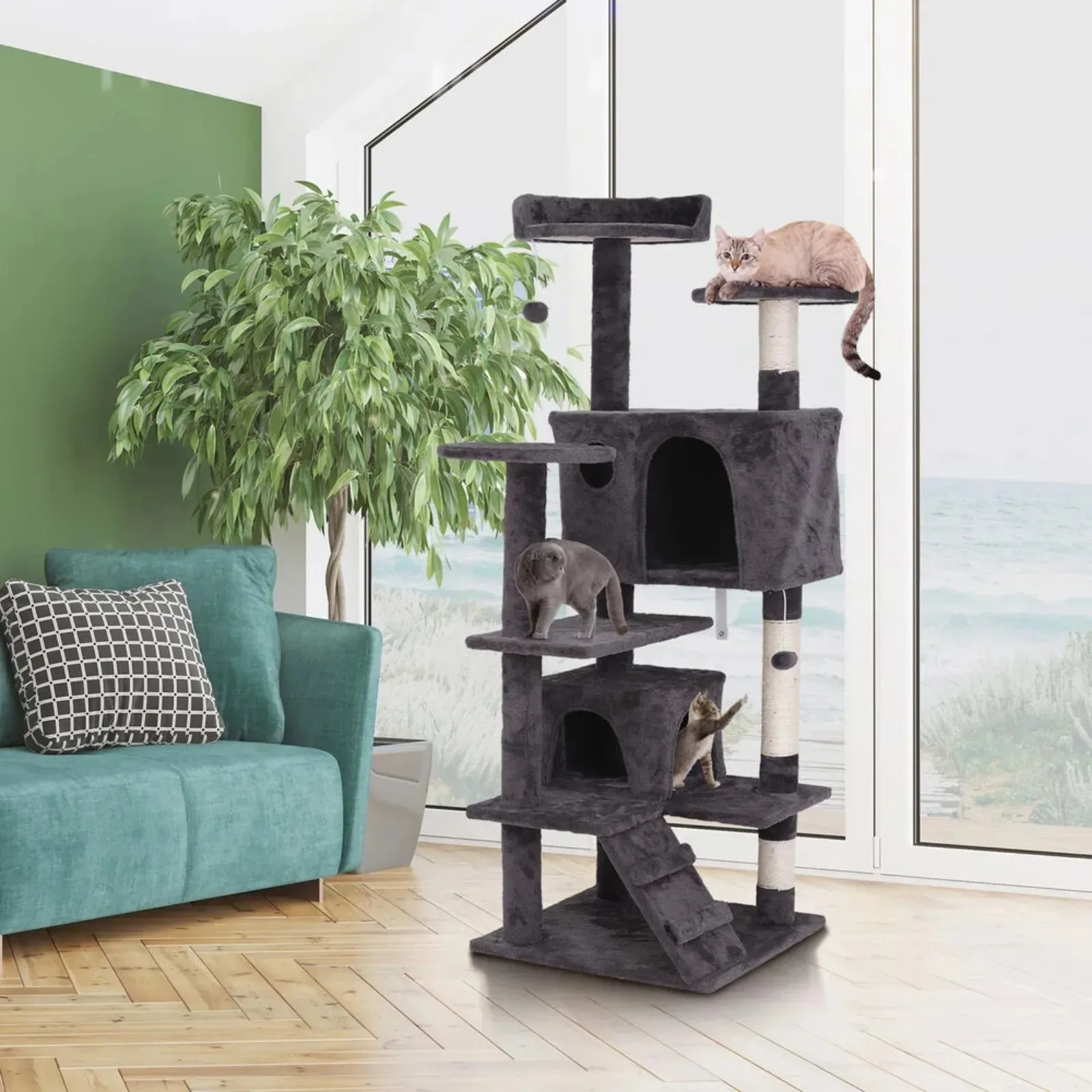 US Multiple Sizes Cat Tree Bed Furniture Scratching Tower Post Condo Kitten House