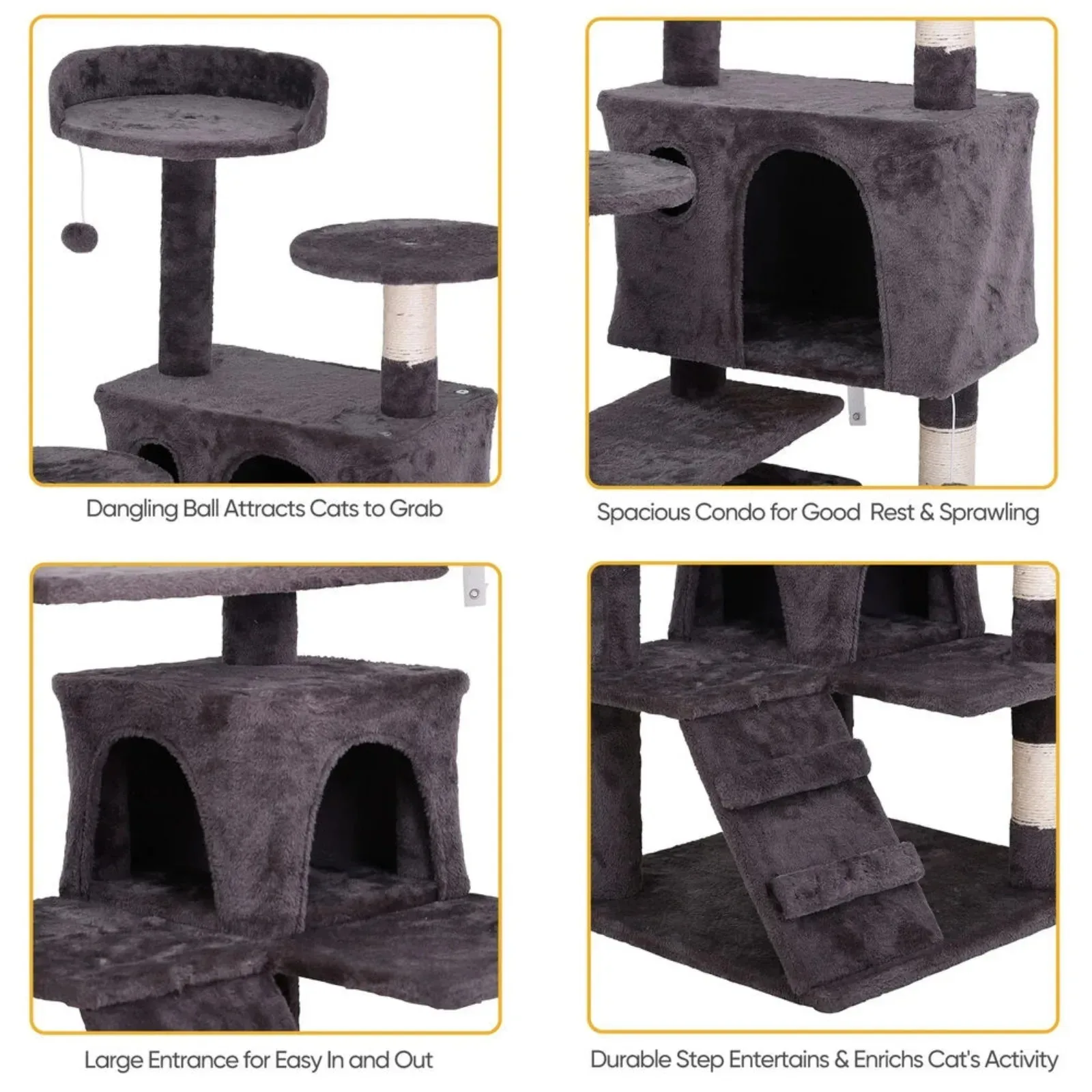 US Multiple Sizes Cat Tree Bed Furniture Scratching Tower Post Condo Kitten House