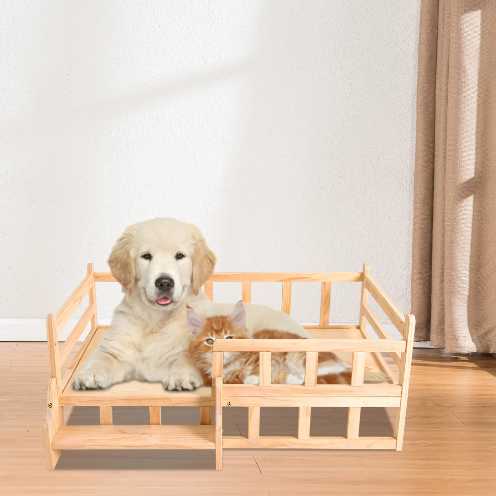 S/M/L Size Wooden Dog Bed Frame Solid Wood Pet Bed Dog/Cat Kennel Furniture