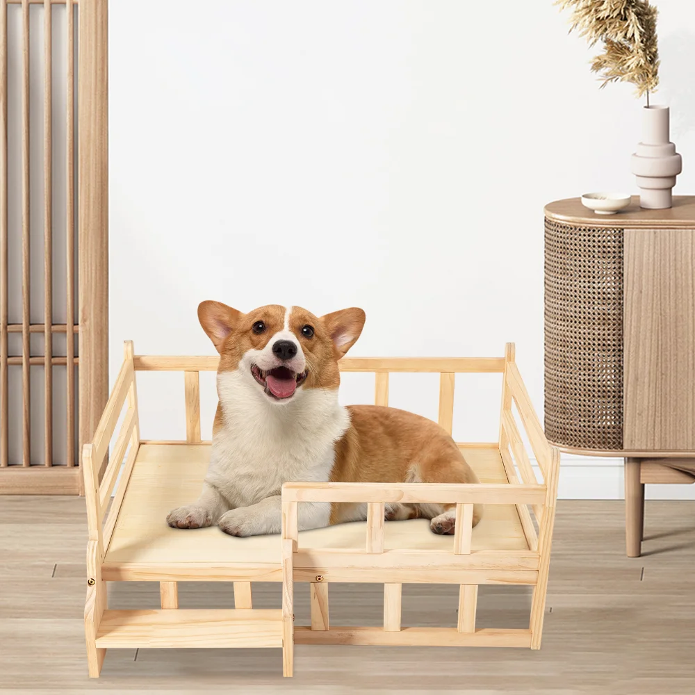 S/M/L Size Wooden Dog Bed Frame Solid Wood Pet Bed Dog/Cat Kennel Furniture