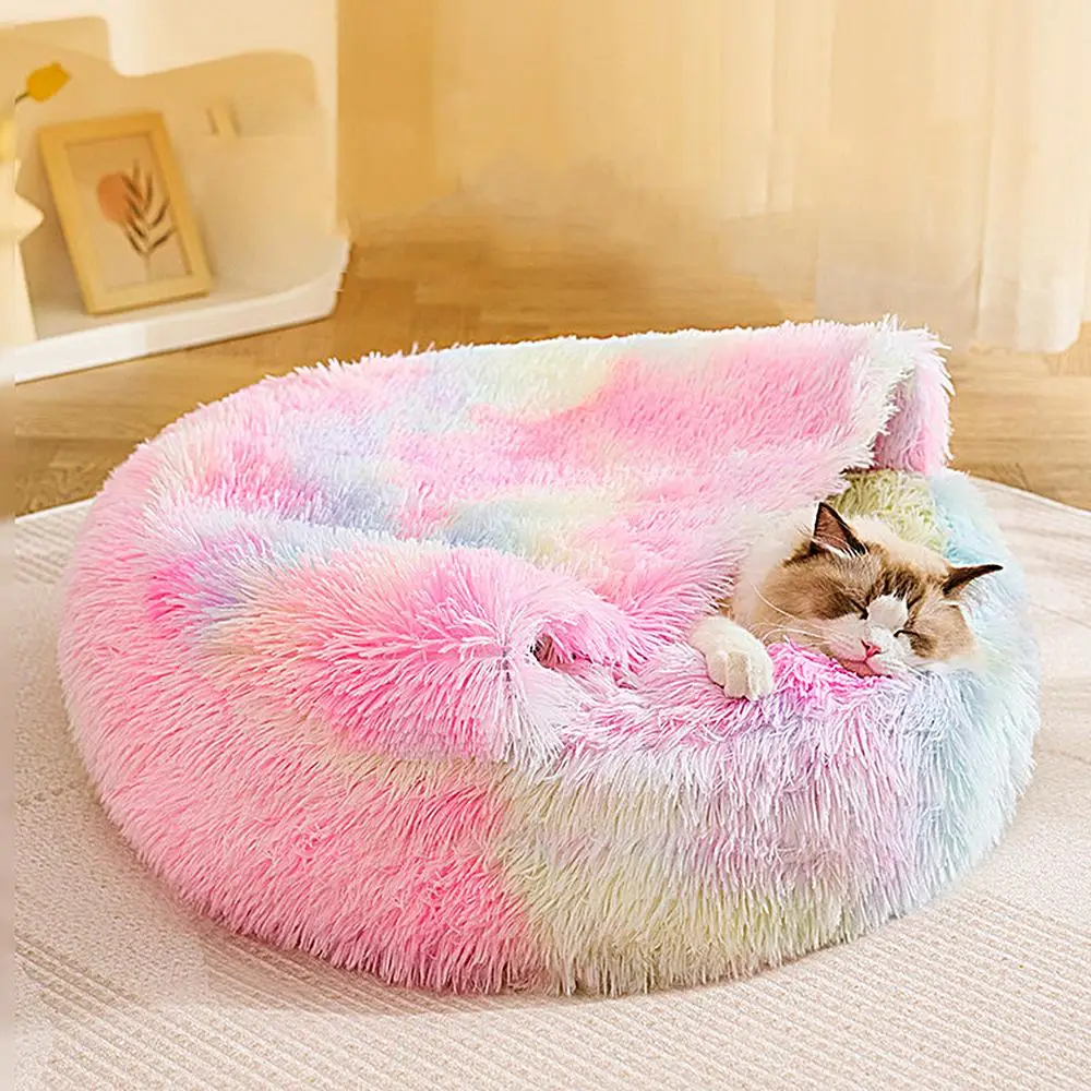 Cat Houses For Indoor Cats Cozy Cave Dog Bed Rainbow Cat Bed Cat House Dog Donut Bed Pet Furniture For Winter Cat Small Dog Home