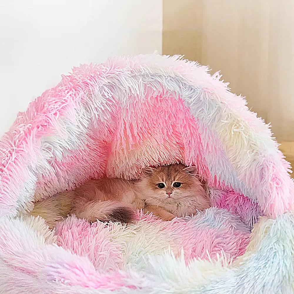 Cat Houses For Indoor Cats Cozy Cave Dog Bed Rainbow Cat Bed Cat House Dog Donut Bed Pet Furniture For Winter Cat Small Dog Home