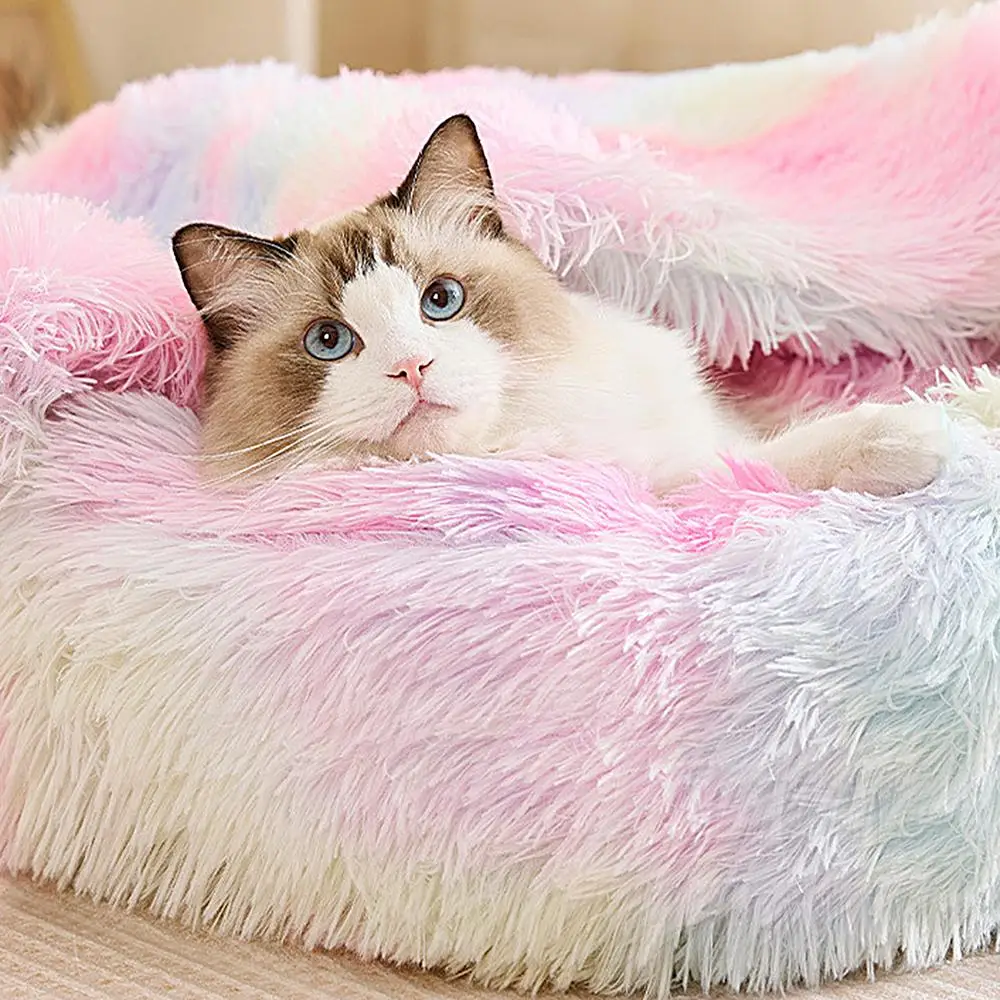 Cat Houses For Indoor Cats Cozy Cave Dog Bed Rainbow Cat Bed Cat House Dog Donut Bed Pet Furniture For Winter Cat Small Dog Home