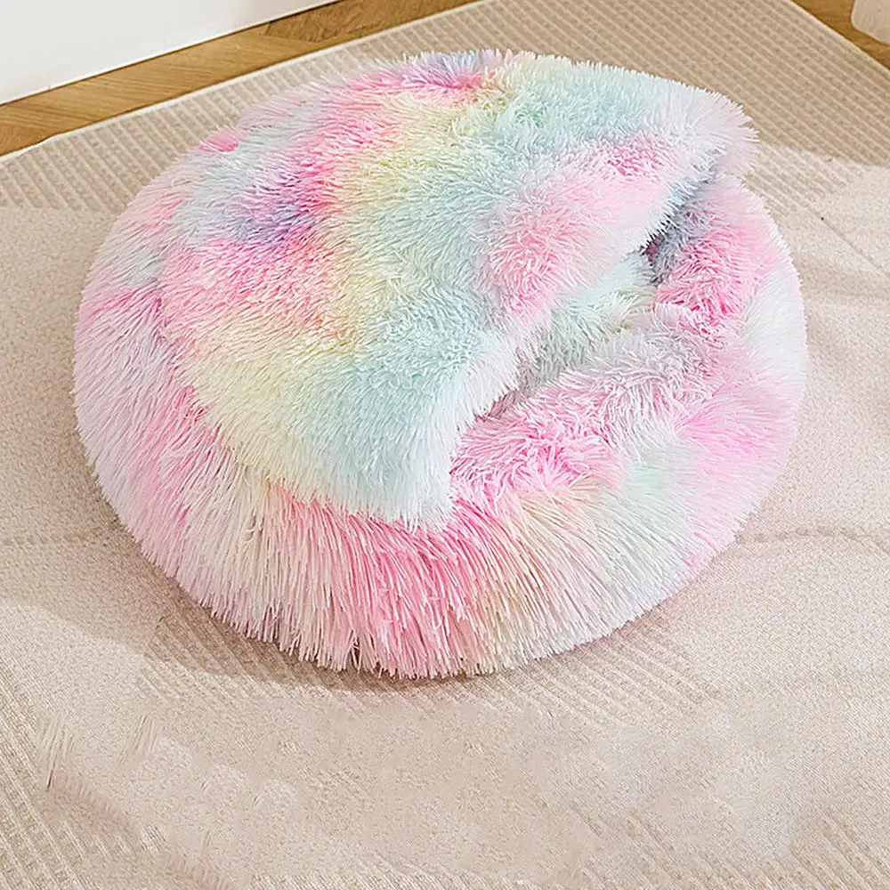 Cat Houses For Indoor Cats Cozy Cave Dog Bed Rainbow Cat Bed Cat House Dog Donut Bed Pet Furniture For Winter Cat Small Dog Home