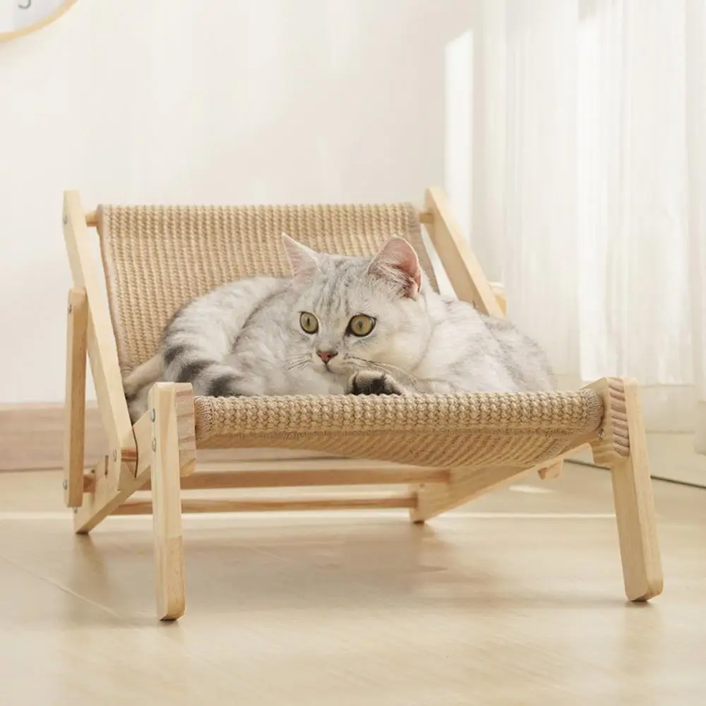 Cat Rocking Chair Cat Elevated Bed Adjustable Pet Lounger Hammock Chair Pet Sisal Bed Puppy Sleeping Nest House For Pet