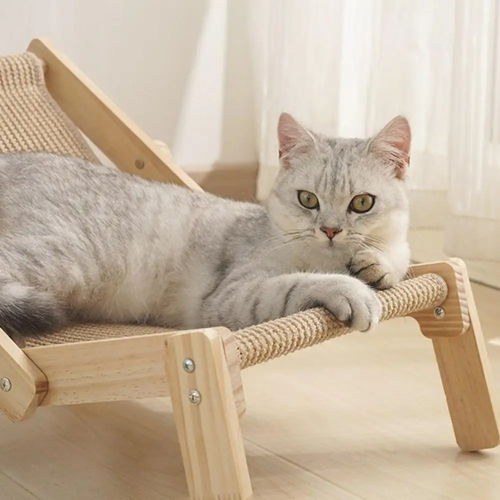 Cat Rocking Chair Cat Elevated Bed Adjustable Pet Lounger Hammock Chair Pet Sisal Bed Puppy Sleeping Nest House For Pet