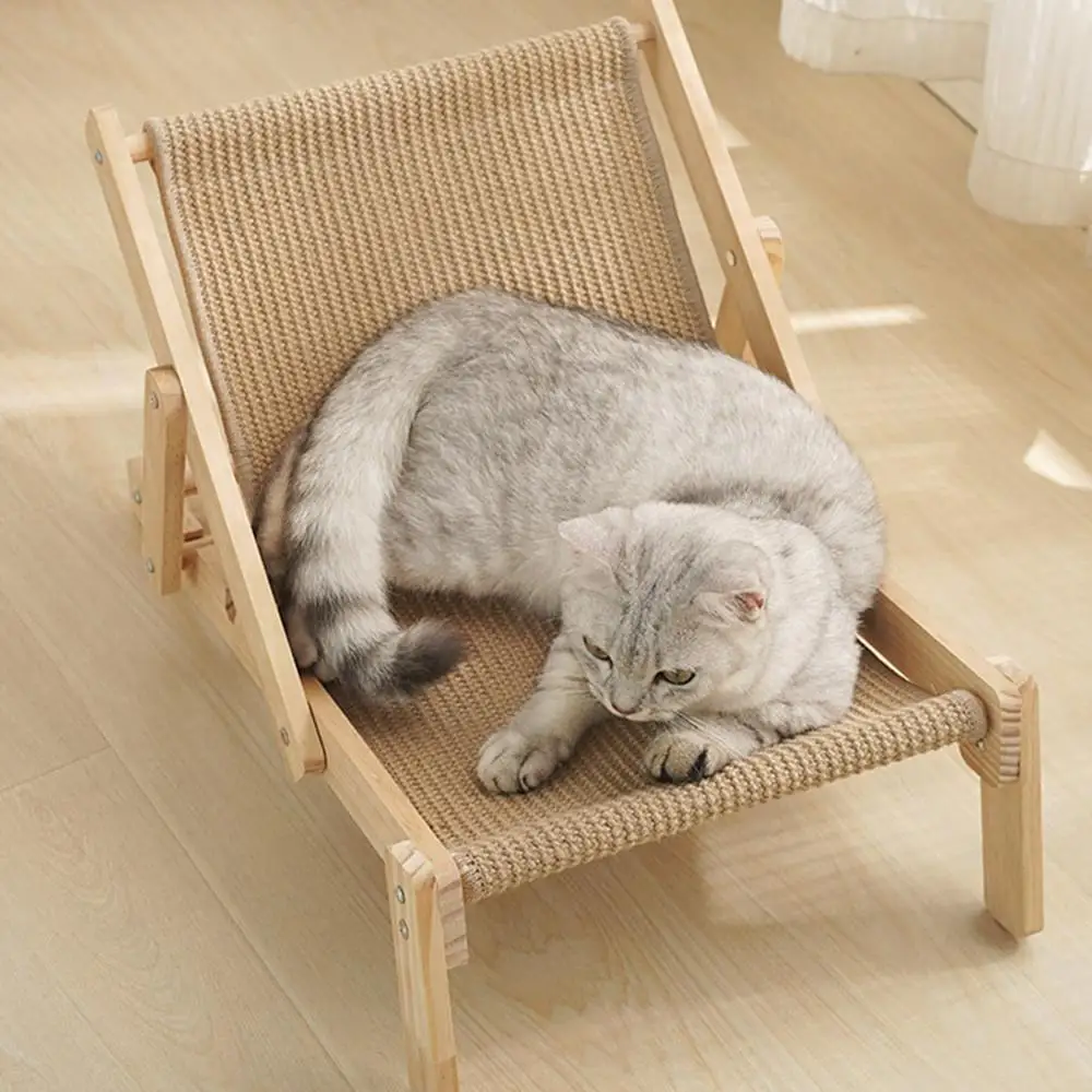 Cat Rocking Chair Cat Elevated Bed Adjustable Pet Lounger Hammock Chair Pet Sisal Bed Puppy Sleeping Nest House For Pet