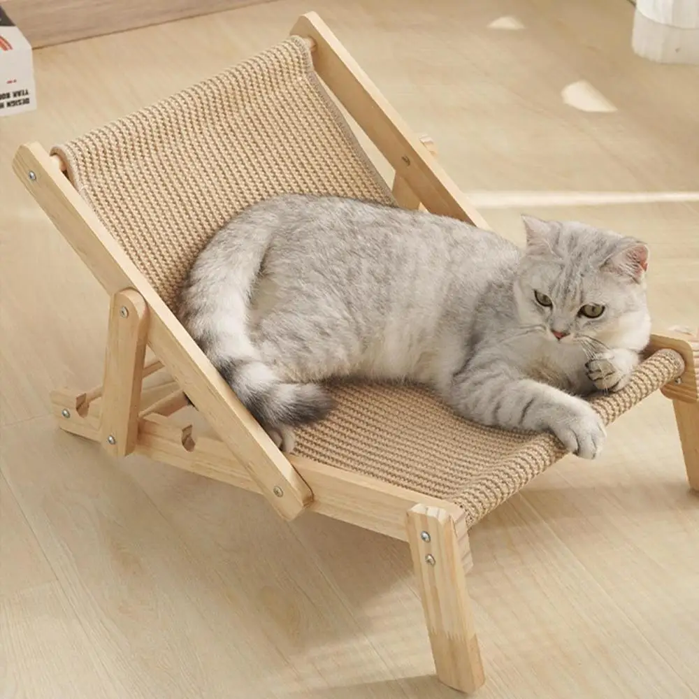 Cat Rocking Chair Cat Elevated Bed Adjustable Pet Lounger Hammock Chair Pet Sisal Bed Puppy Sleeping Nest House For Pet