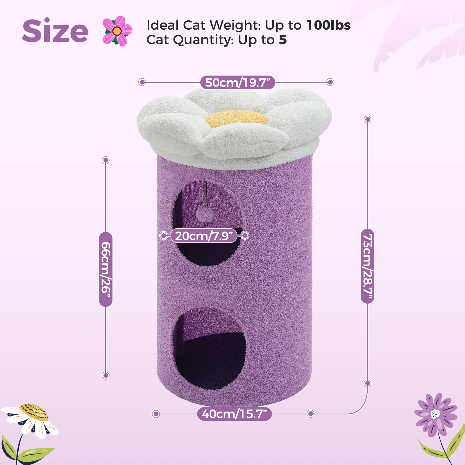 2-Storey Cat Beds for Indoor Cats Large Cat House with Removable Flower Cat Bed, Cute Cat Cave Cat Hideaway Indoor Cat  Condo