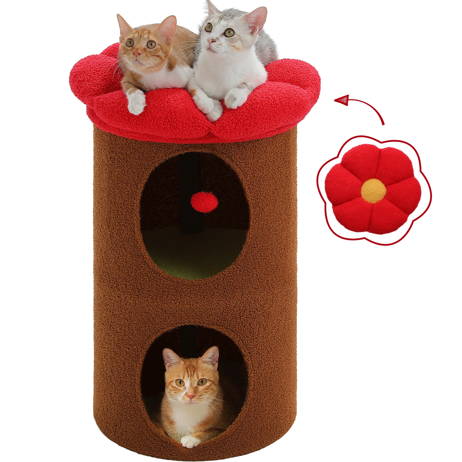 2-Storey Cat Beds for Indoor Cats Large Cat House with Removable Flower Cat Bed, Cute Cat Cave Cat Hideaway Indoor Cat  Condo