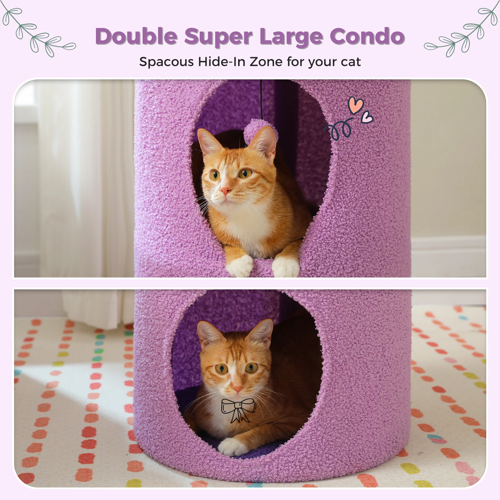 2-Storey Cat Beds for Indoor Cats Large Cat House with Removable Flower Cat Bed, Cute Cat Cave Cat Hideaway Indoor Cat  Condo