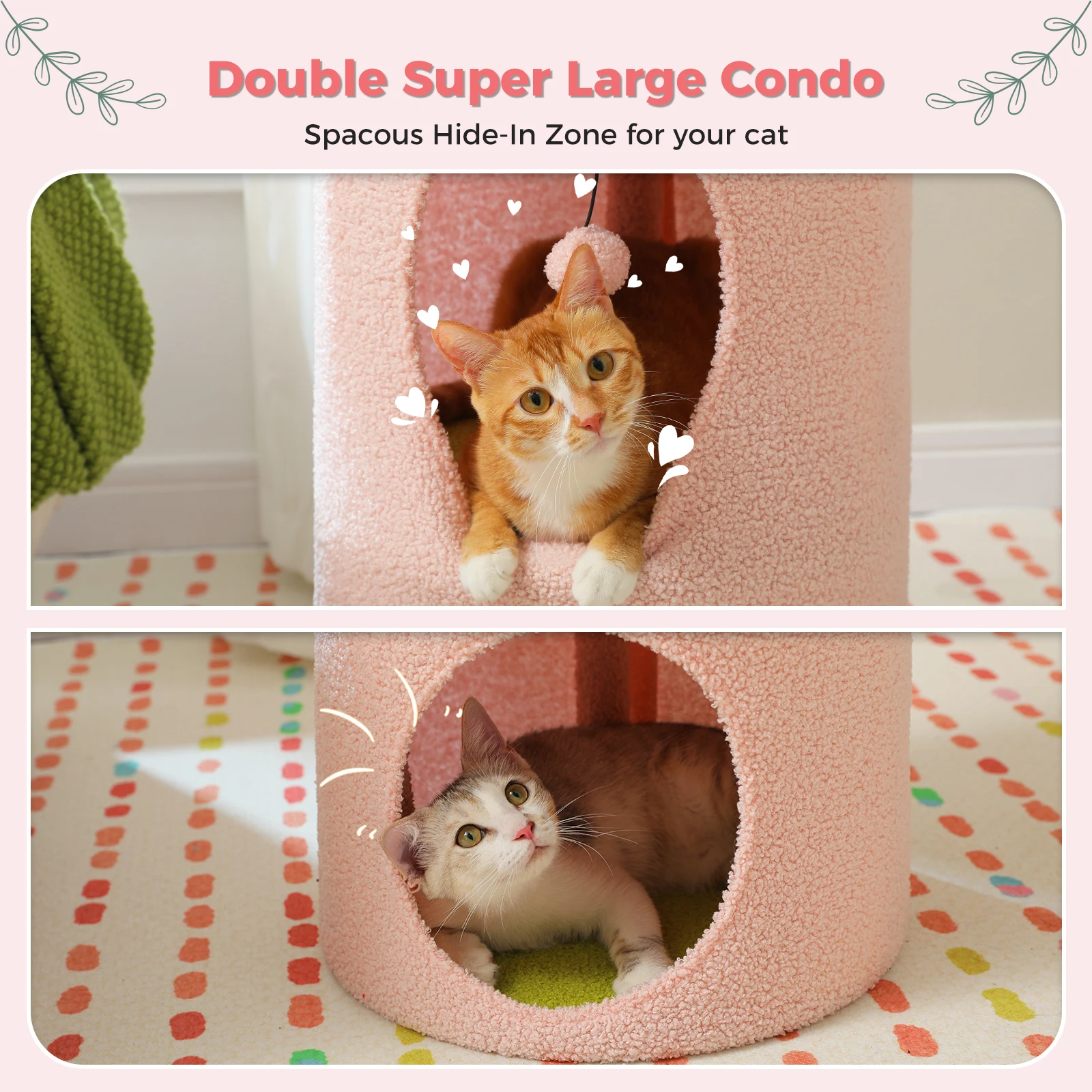 2-Storey Cat Beds for Indoor Cats Large Cat House with Removable Flower Cat Bed, Cute Cat Cave Cat Hideaway Indoor Cat  Condo