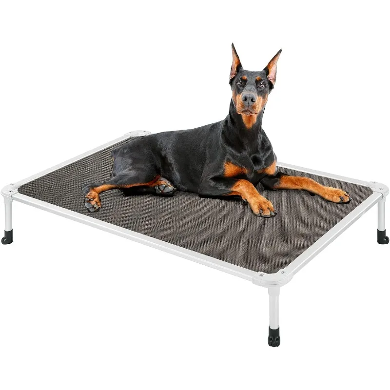 Chew Proof Elevated Dog Bed - Cooling Raised Pet Cot - Silver Aluminum Frame and Durable Textilene Mesh Fabric, Unique