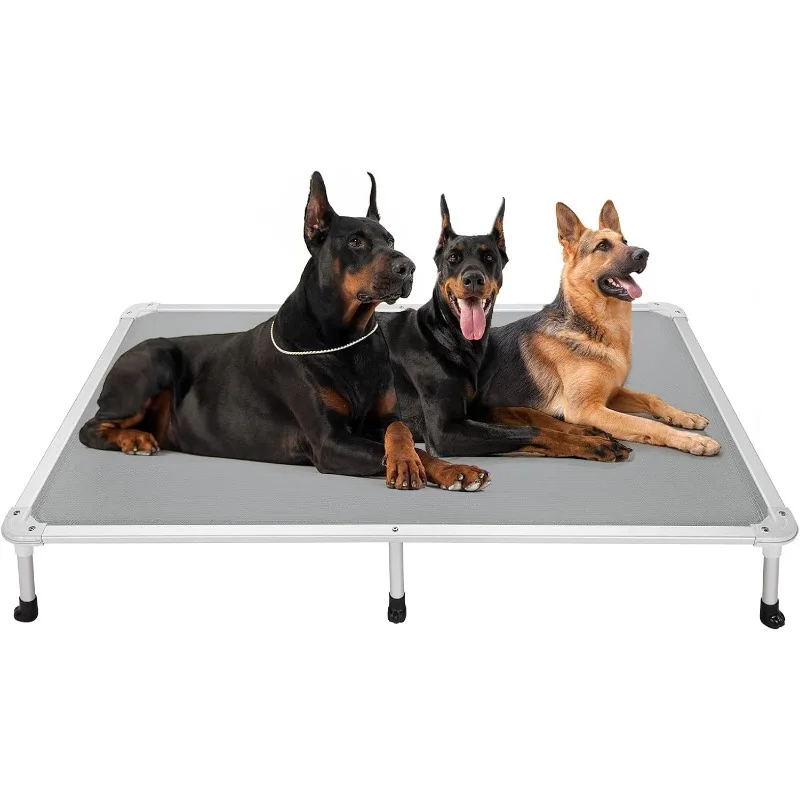 Chew Proof Elevated Dog Bed - Cooling Raised Pet Cot - Silver Aluminum Frame and Durable Textilene Mesh Fabric, Unique