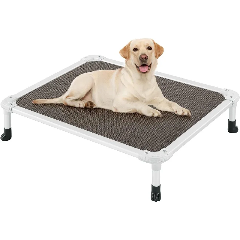 Chew Proof Elevated Dog Bed - Cooling Raised Pet Cot - Silver Aluminum Frame and Durable Textilene Mesh Fabric, Unique