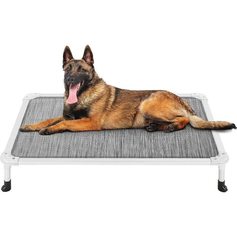 Chew Proof Elevated Dog Bed - Cooling Raised Pet Cot - Silver Aluminum Frame and Durable Textilene Mesh Fabric, Unique