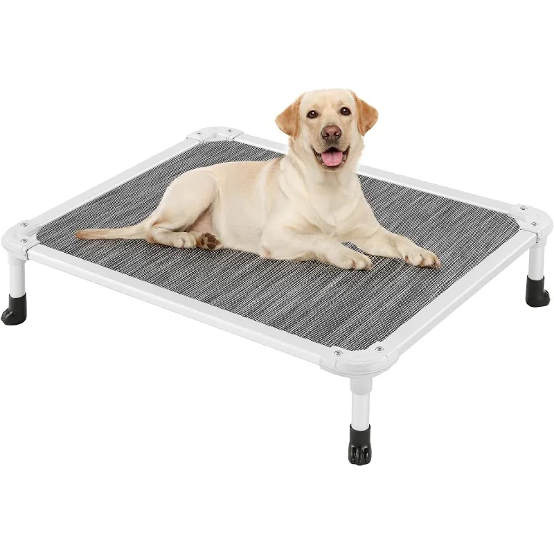 Chew Proof Elevated Dog Bed - Cooling Raised Pet Cot - Silver Aluminum Frame and Durable Textilene Mesh Fabric, Unique