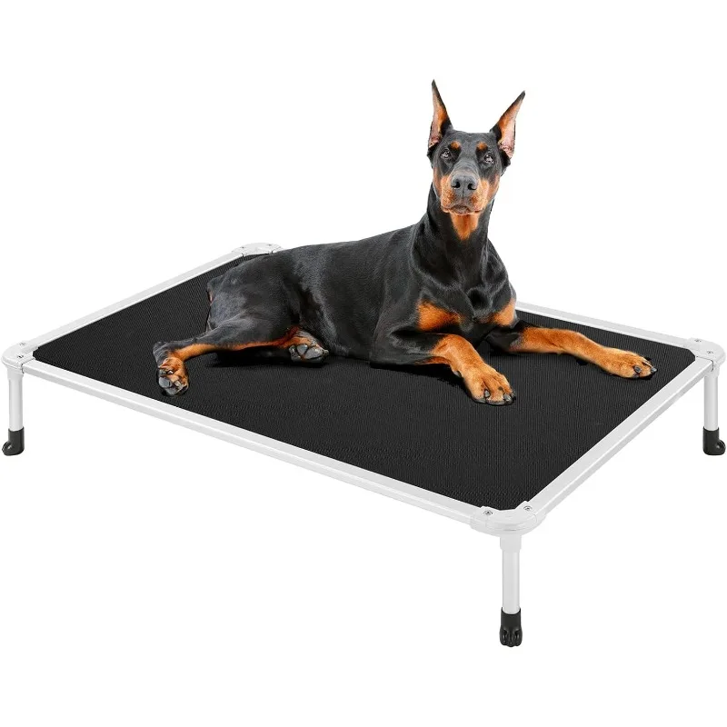 Chew Proof Elevated Dog Bed - Cooling Raised Pet Cot - Silver Aluminum Frame and Durable Textilene Mesh Fabric, Unique