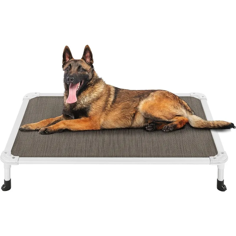 Chew Proof Elevated Dog Bed - Cooling Raised Pet Cot - Silver Aluminum Frame and Durable Textilene Mesh Fabric, Unique