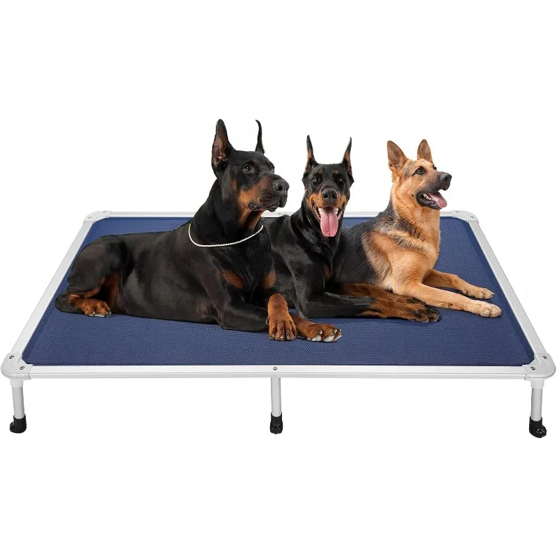 Chew Proof Elevated Dog Bed - Cooling Raised Pet Cot - Silver Aluminum Frame and Durable Textilene Mesh Fabric, Unique