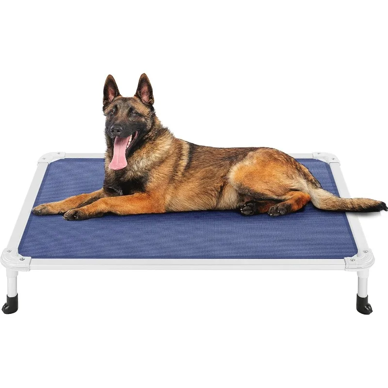 Chew Proof Elevated Dog Bed - Cooling Raised Pet Cot - Silver Aluminum Frame and Durable Textilene Mesh Fabric, Unique