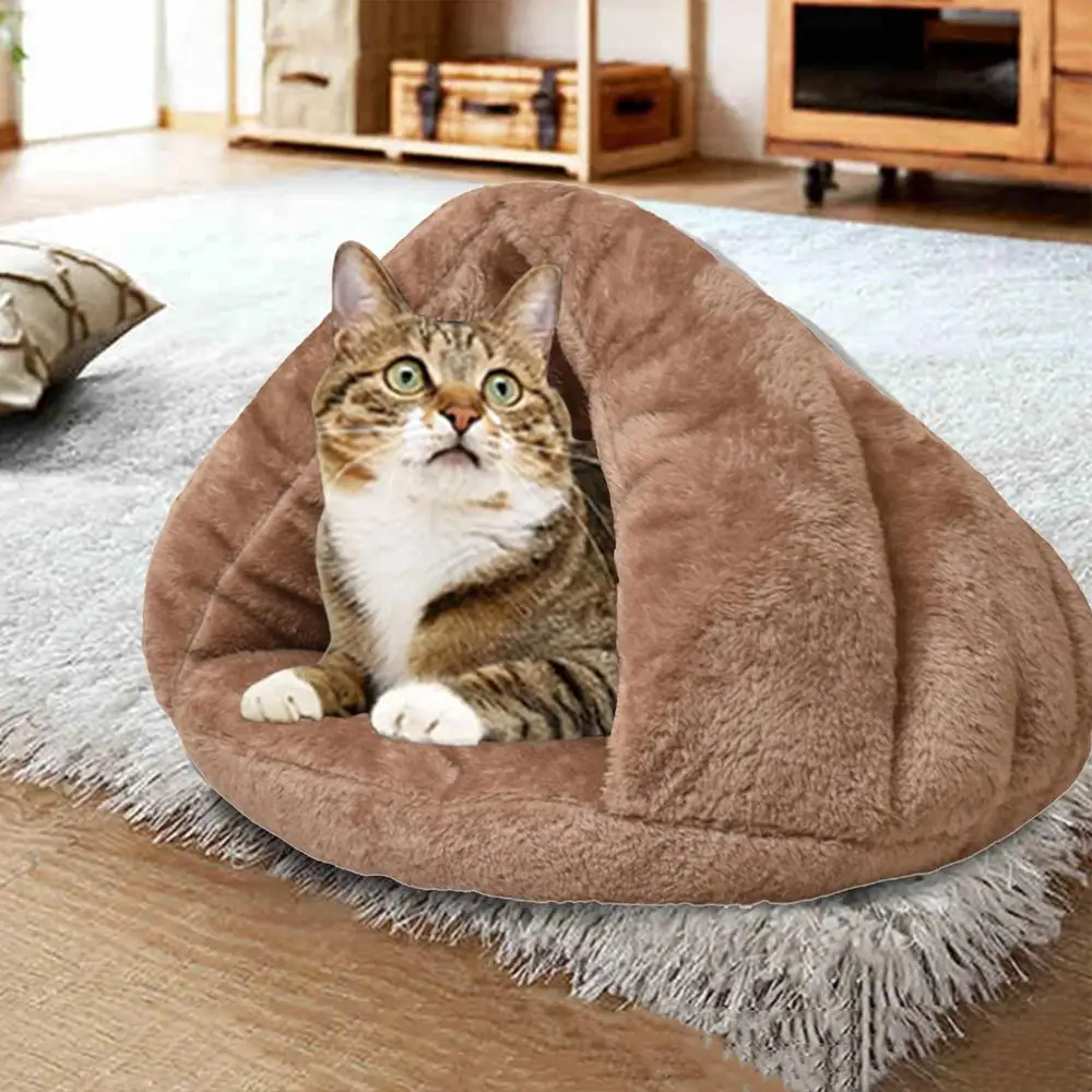 Pet Cave Bed Warming Cat Beds Dog Sleeping House Triangle Semi-enclosed Warm Cat Nest Pet Tent Cave Bed For Small Medium Puppies