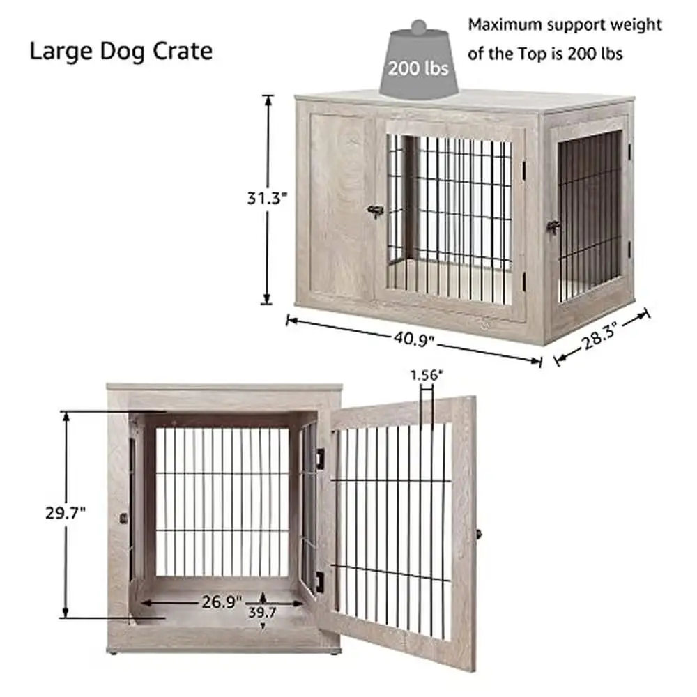 Wooden Dog Crate Furniture Kennel Decorative Modern House Bed Dual-Purpose End Table Large Dogs Comfortable Rest Space Aesthetic