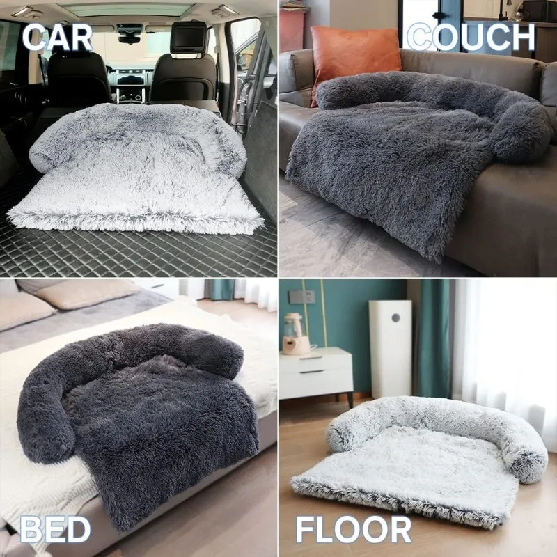 Calming Dog Bed Fluffy Plush Dog Mat for Furniture Protector with Removable Washable Cover for Large Medium Small Dogs