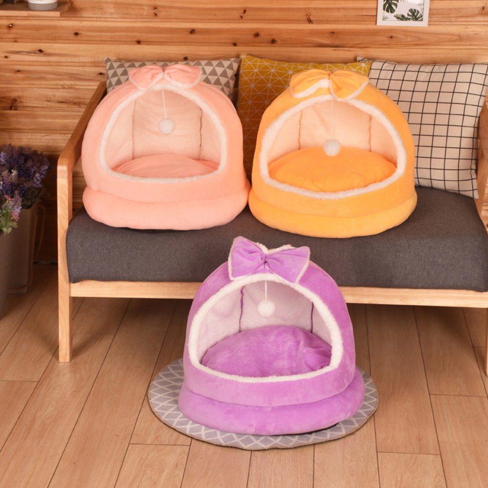 Pet Cat Bed Warm Pet Basket Cozy Kitten Lounger Cushion Cat House Tent Soft Small Dog Mat Kennel For Washable Cave Cats Beds