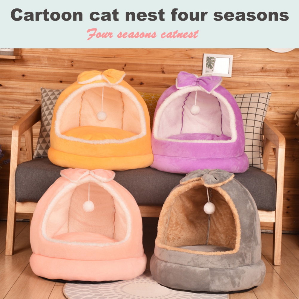 Pet Cat Bed Warm Pet Basket Cozy Kitten Lounger Cushion Cat House Tent Soft Small Dog Mat Kennel For Washable Cave Cats Beds