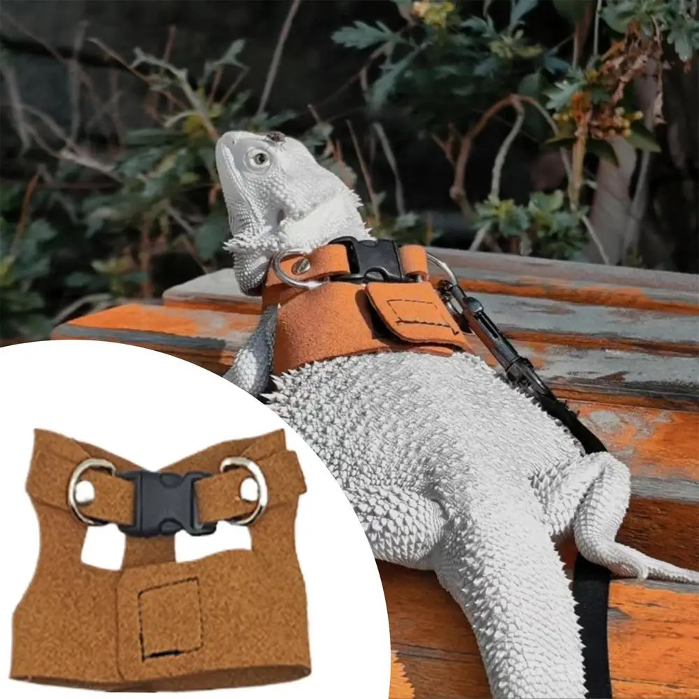 Lizard Traction Rope Adjustable PULeather Harness with Traction Rope Comfortable Pet Reptile Bearded Dragon Harness Pet Supplies