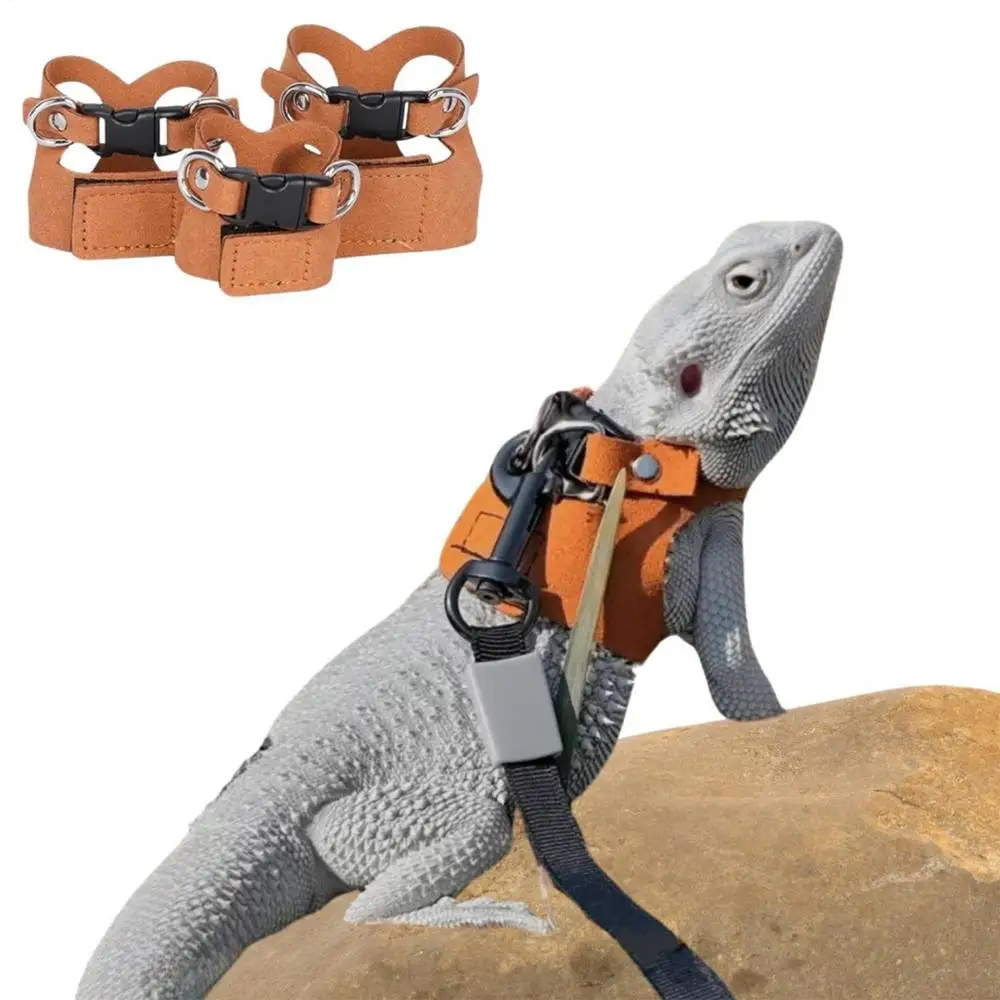 Lizard Traction Rope Adjustable PULeather Harness with Traction Rope Comfortable Pet Reptile Bearded Dragon Harness Pet Supplies